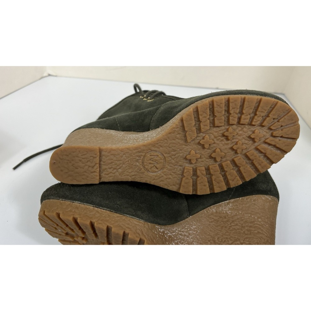 Michael Kors Size 8 Wedge Booties Green Gray Suede Lace-Up Platform Ankle Great! - Picture 14 of 16